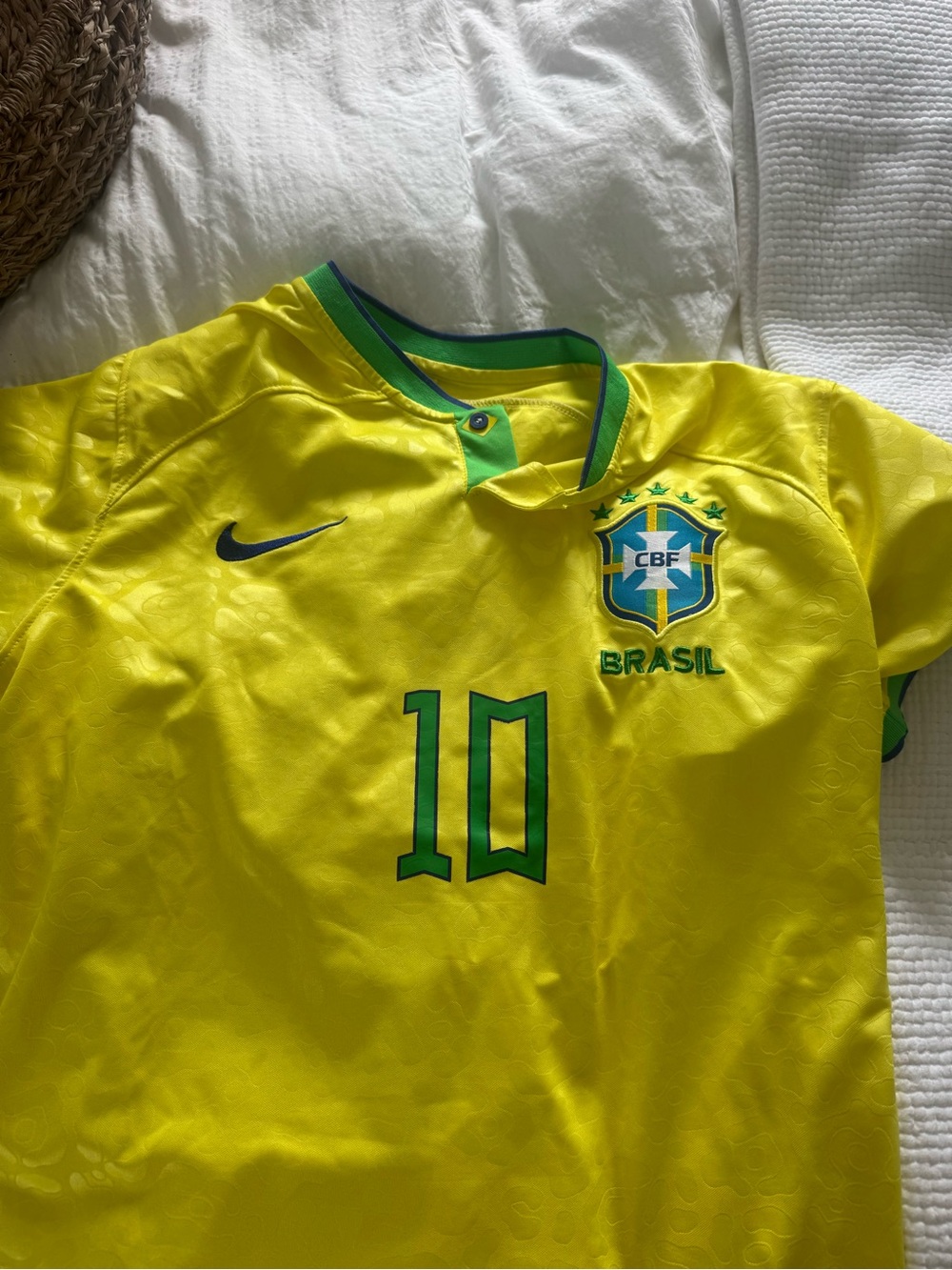 Nike Brazil  Yellow Soccer Jersey with Green Trim and #10